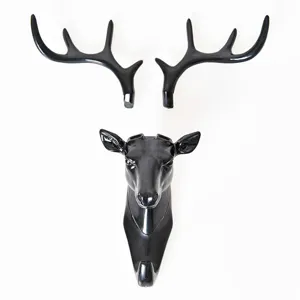 Gancio da parete a testa di cervo nero, supporto decorativo con corna per soggiorno camera.