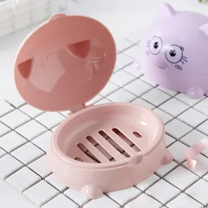 Large covered soap dish plastic cartoon drain soap holder container for bathroom home decor