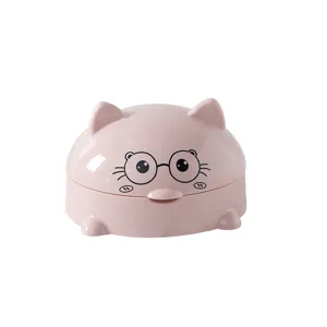 Large covered plastic soap dish with cute cat design and drainage tray for bathroom.