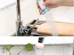 Kitchen faucet splash proof filter extender, flexible hose shower head detail in use.