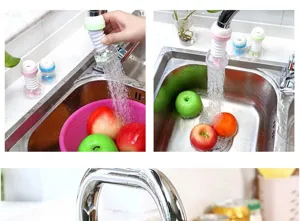 Kitchen faucet splash-proof filter nozzle detail shot showing water saving functionality.