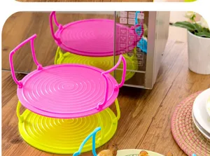 Multi-functional microwave oven double layer storage rack kitchen plastic stacking tray shelf
