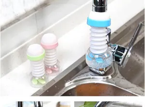 Detail view of telescopic kitchen faucet filter sprayer, flexible nozzle extension part.