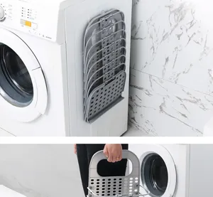 Large foldable plastic laundry basket, wall-mounted dirty clothes storage hamper.