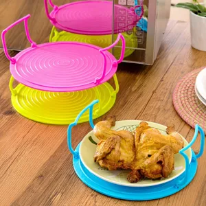 Multifunctional Plastic Microwave Steaming Rack Foldable Kitchen Dish Storage Holder Round Double Layer Organizing Shelf