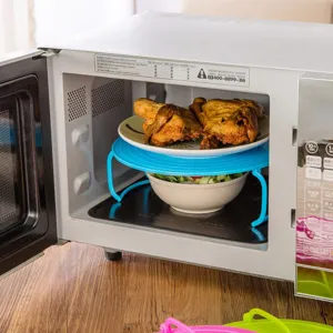 Microwave double layer steaming rack plastic food plate shelf kitchen storage tool blue