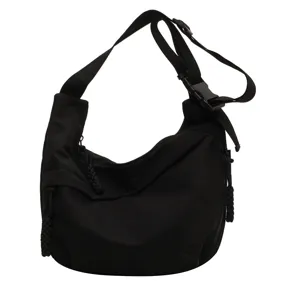 Black nylon crossbody bag, casual commuter crescent dumpling shoulder bag for women