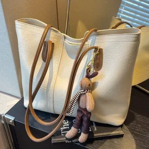 Γυναικεία Τσάντα Tote Patchwork Μεγάλης Χωρητικότητας από Δέρμα PU Τσάντα Ώμου Casual Handbag με Διακόσμηση Μενταγιόν Κουνελάκι