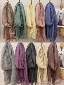 Koreaanse stijl effen kanten rand sjaal vrouwen elegante katoenen linnen omslagdoek