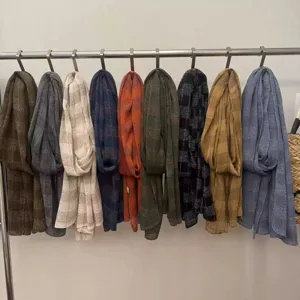 Stylish plaid scarf for women autumn winter versatile cotton linen warm shawl accessory