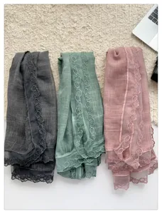 Koreaanse stijl effen kleur kant afwerking sjaal lente herfst mode dames omslagdoek