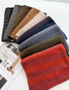 Cozy autumn plaid scarf for women, fashionable color-block cotton linen warm shawl detail.