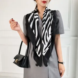 Pañuelo Cuadrado con Patrón de Cebra de Moda para Mujer Pañuelo de Cuello de Poliéster Ligero