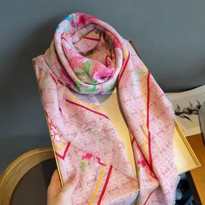 Ροζ φουλάρι με floral τύπωμα γυναικείο αίσθημα κασμίρ σάλι μόδας anti-uv για καθημερινή χρήση