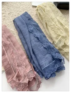 Stijlvolle Koreaanse stijl kanten franje sjaal linnen gevoel zachte elegante mode dames