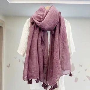 Einfarbig Quaste Baumwollmischgewebe Schal Damen Mode Elegant Lang Dünn Schultertuch Atmungsaktiv Nackenschutz Schal