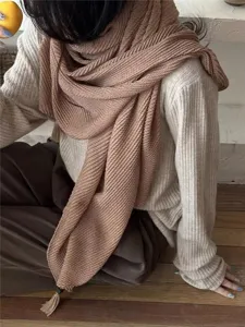 Herfst winter effen kwastje sjaal vrouwen vintage casual warme gezellige halsdoek omslagdoek