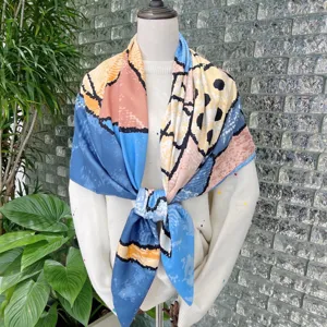 Chique vierkante zijden sjaal met abstracte print voor dames, elegante nek sjaal omslagdoek.