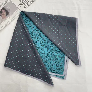 Pañuelo cuadrado de tacto de seda estampado a doble cara con lunares y flores, elegante para mujeres.