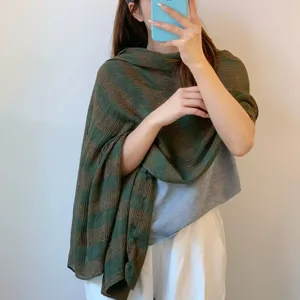 Women autumn color block plaid scarf cotton linen texture warm shawl versatile fashion