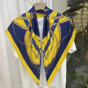 Hand printed 90cm square silk scarf luxury style elegant fashion versatile shawl for women