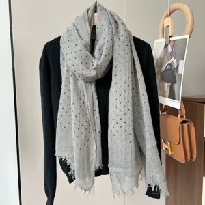 Damen Langer Wolle Schal Einbde Polka Dot Leichter Fransen Tuch Mode Winter Frühling Warm Halswärmer