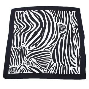 Pañuelo cuadrado con estampado de cebra en blanco y negro, bufanda de seda ligera para mujer.