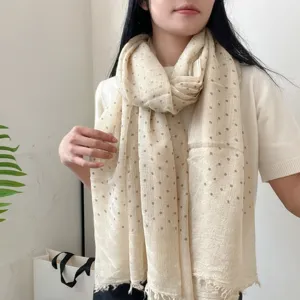 Damen Pünktchen Schal lang leicht Frühlings Herbst beige Halstuch elegante weiche Stola