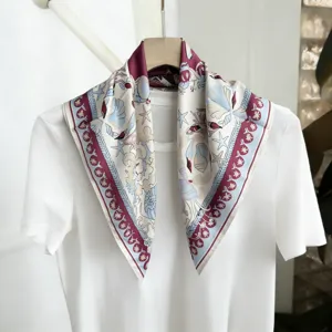 Pañuelo Cuadrado de Satén Estampado Primavera Verano para Mujer Moda Tema Marino Oceánico Pañuelo de Cuello Protector Solar