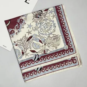 Mujer primavera verano estampado marino seda sintética pañuelo cuadrado 53cm moda
