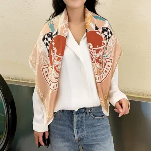 Women vintage skull print square silk scarf stylish fashion neckerchief shawl wrap apparel.