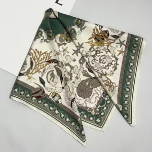 Elegante pañuelo cuadrado de seda con estampado marino para damas, accesorio de verano ligero.