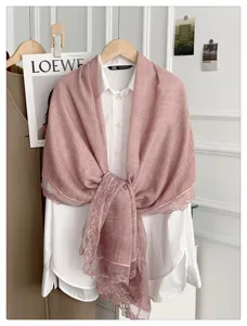 Koreaanse stijl effen kanten franje zijden sjaal, elegante lente herfst decoratieve sjaal.