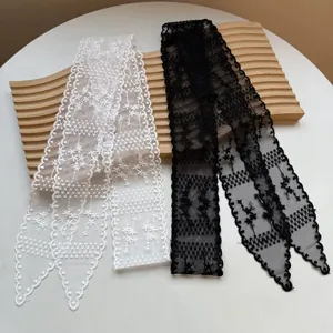 French Style Lace Ribbon Scarf Women Long Streamer Hair Scarf Versatile Floral Embroidered Polyester Fashion Neck Scarf
