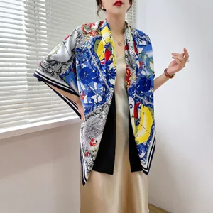 Damen Quadratischer Schal Polyester Satin Retro Reitsport Druck Seidengefühl Große Schultertuch Mode Vielseitiger Halstuch Kopftuch