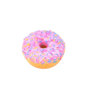 Realistic simulation pink donut model with colorful sprinkles on a plain white background