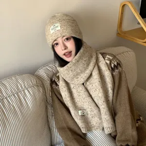 Koreaanse stijl wollen gebreide sjaal en muts set, winter warm zacht cozy detail.