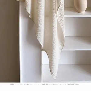 Cotton linen solid color square scarf detail, lightweight breathable summer shawl for women.