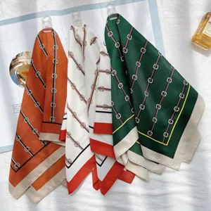 2025 new spring summer thin 53cm imitation silk scarf elegant versatile stripe square scarf women