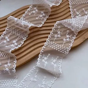 White lace ribbon trim, floral embroidered vintage style fabric for sewing hair accessories.