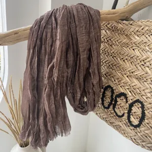 Natürlicher Knitter-Leinenschal für Damen, atmungsaktives leichtes Sommerschaltuch.