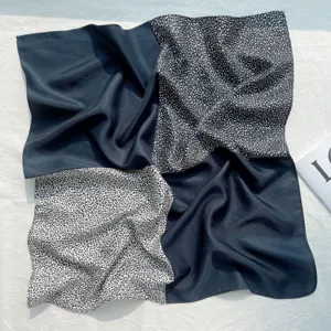Élégant foulard carré de soie imprimé léopard noir et blanc rétro 53cm pour femme mode