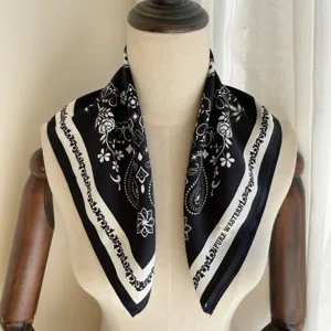 Black white paisley print square scarf 53cm western style neckerchief women fashion hair band