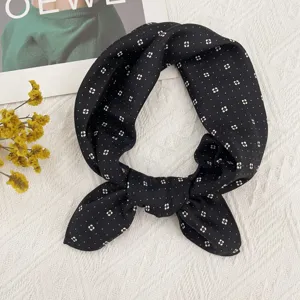 Pañuelo de seda negro con lunares, pañuelo cuadrado de 53cm para mujer, accesorio elegante.