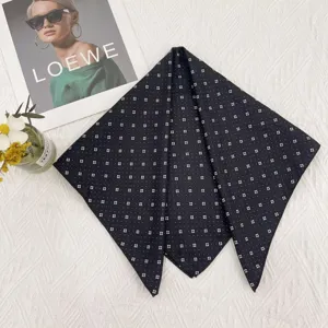 Pañuelo cuadrado de seda negra de 53 cm para mujer, elegante pañuelo pequeño de lunares.