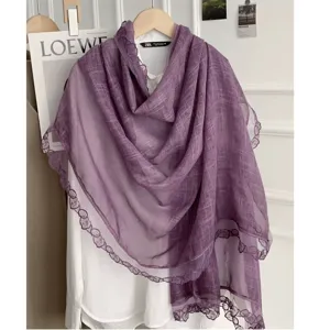 Koreaanse stijl elegante effen kleur kant rand sjaal vrouwen mode veelzijdige katoenen shawl