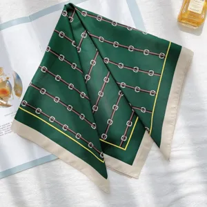 Green silk scarf 53cm square scarf luxury equestrian horsebit print elegant women neck scarf
