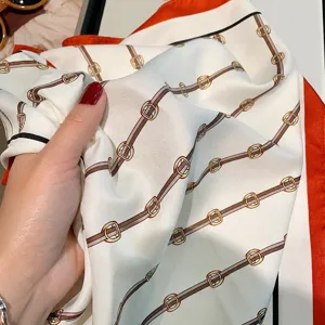 Silk feel small square scarf elegant equestrian belt pattern fashion women neckerchief