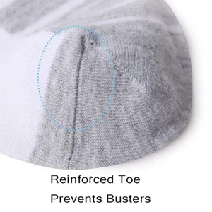 Detailed close-up view of reinforced toe design on breathable athletic running socks.