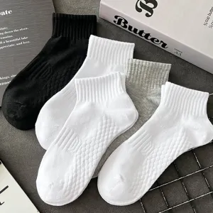 Men solid color cushion short socks breathable mesh sports athletic cotton socks grey black white
